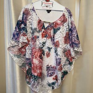 Simply Emma White Lace Tunic with Bold Pink & Purple Floral Print